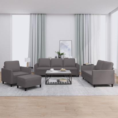 Set de canapele cu perne, 4 piese, gri, piele ecologică GartenMobel Dekor