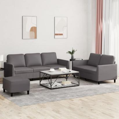 Set de canapele cu perne, 3 piese, gri, piele ecologică GartenMobel Dekor