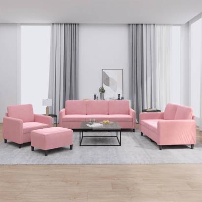 Set de canapele, 4 piese, roz, catifea GartenMobel Dekor