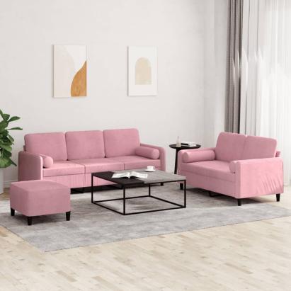 Set canapea cu perne, 3 piese, roz, catifea GartenMobel Dekor
