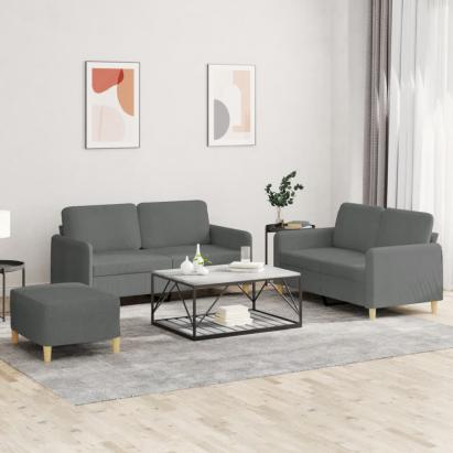 Set de canapele cu perne, 3 piese, gri închis, textil GartenMobel Dekor