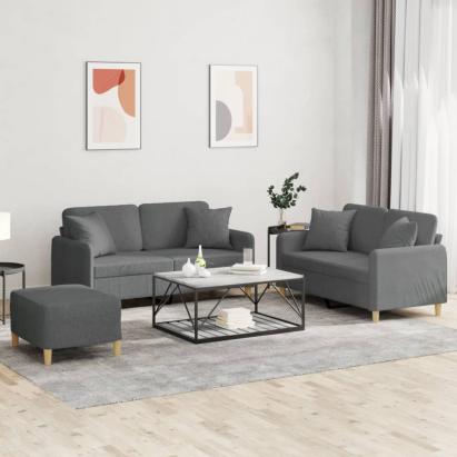 Set de canapele cu perne, 3 piese, gri închis, textil GartenMobel Dekor