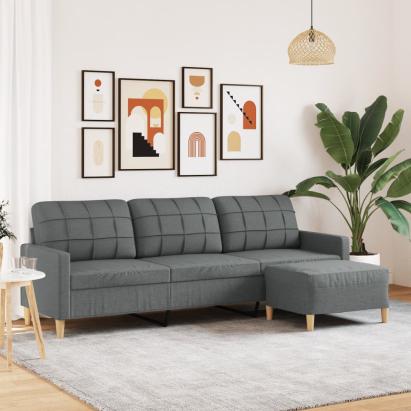 Canapea cu 3 locuri și taburet, gri închis, 210 cm, textil GartenMobel Dekor