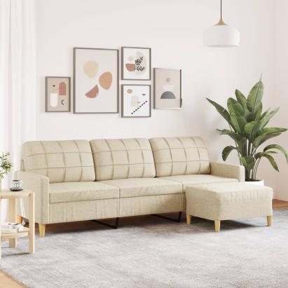 Canapea cu 3 locuri și taburet, crem, 210 cm, textil GartenMobel Dekor