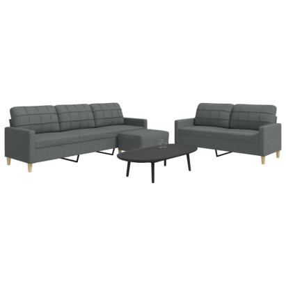 Set de canapele cu taburet, 3 piese, gri închis, textil GartenMobel Dekor