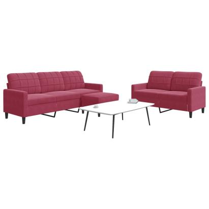 Set canapea cu perne, 3 piese, roșu vin, catifea GartenMobel Dekor