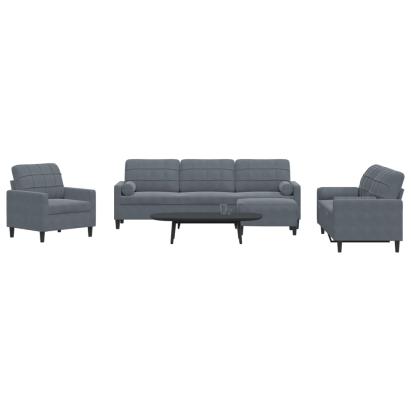 Set de canapele cu perne/rulouri, 4 piese, gri închis, catifea GartenMobel Dekor