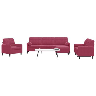 Set canapea cu perne/rulouri, 4 piese, roșu vin, catifea GartenMobel Dekor