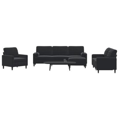 Set de canapele cu perne/rulouri, 4 piese, negru, catifea GartenMobel Dekor