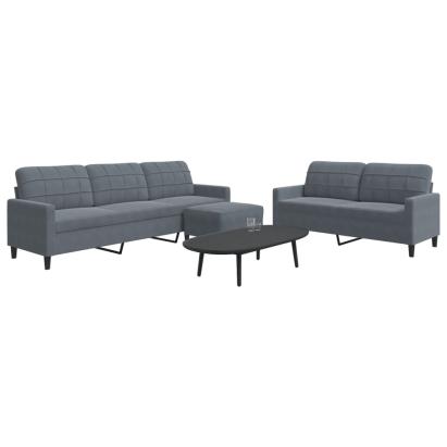 Set de canapele cu perne, 3 piese, gri închis, catifea GartenMobel Dekor