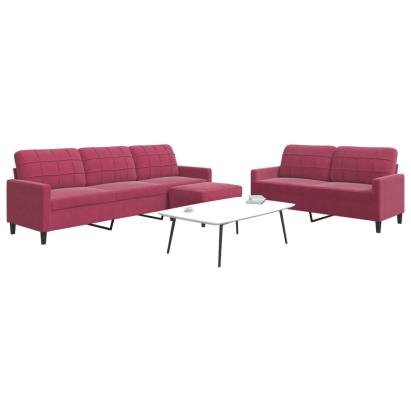 Set canapea cu perne, 3 piese, roșu vin, catifea GartenMobel Dekor