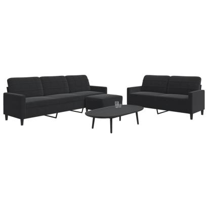 Set de canapele cu perne, 3 piese, negru, catifea GartenMobel Dekor