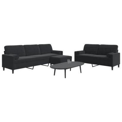 Set de canapele cu perne/rulouri, 3 piese, negru, catifea GartenMobel Dekor