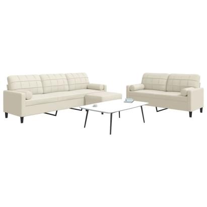 Set de canapele cu perne/rulouri, 3 piese, crem, catifea GartenMobel Dekor
