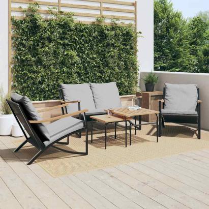 Set mobilier de balcon, 5 piese, cu perne, negru, oțel GartenMobel Dekor