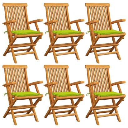 Scaune de grădină cu perne verde aprins, 6 buc., lemn masiv tec GartenMobel Dekor