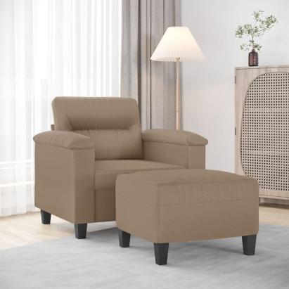 Fotoliu canapea cu taburet, cappuccino, 60 cm, piele ecologică GartenMobel Dekor