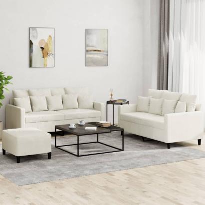 Set de canapele cu perne, 3 piese, crem, catifea GartenMobel Dekor