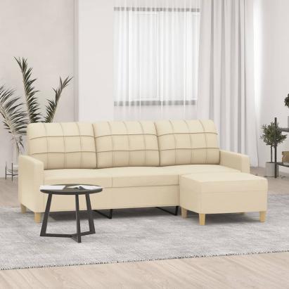 Canapea cu 3 locuri cu taburet, crem, 180 cm, material textil GartenMobel Dekor