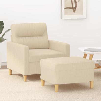 Fotoliu canapea cu taburet, crem, 60 cm, material textil GartenMobel Dekor
