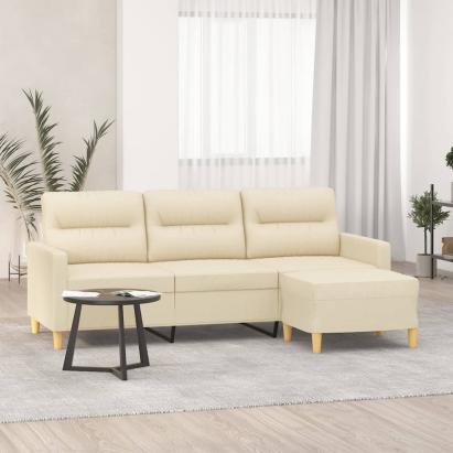 Canapea cu 3 locuri cu taburet, crem, 180 cm, material textil GartenMobel Dekor