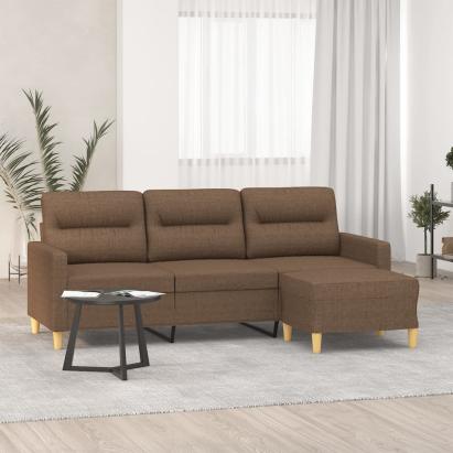 Canapea cu 3 locuri cu taburet, maro, 180 cm, material textil GartenMobel Dekor