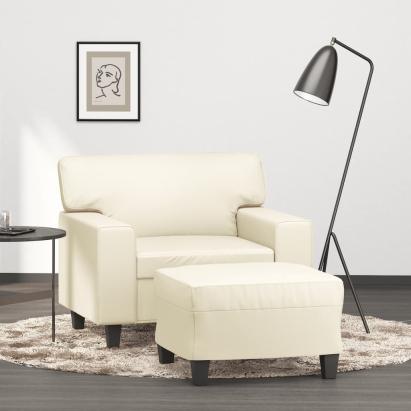 Fotoliu canapea cu taburet, crem, 60 cm, piele ecologică GartenMobel Dekor