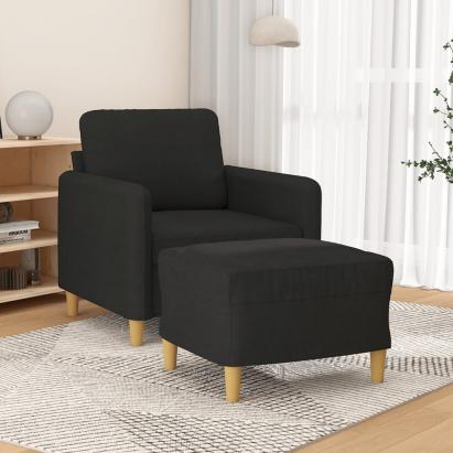 Fotoliu canapea cu taburet, negru, 60 cm, material textil GartenMobel Dekor