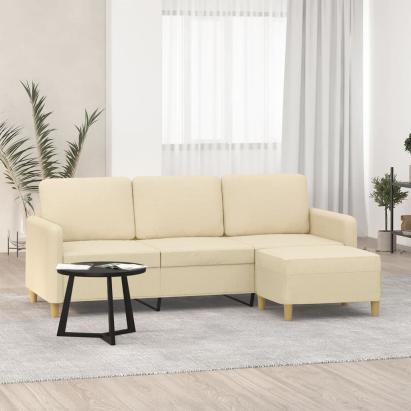 Canapea cu 3 locuri cu taburet, crem, 180 cm, material textil GartenMobel Dekor