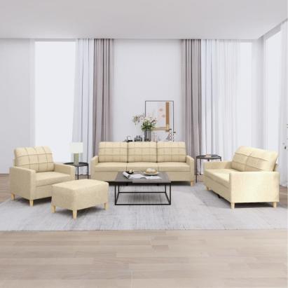 Set de canapele cu perne, 4 piese, crem, textil GartenMobel Dekor
