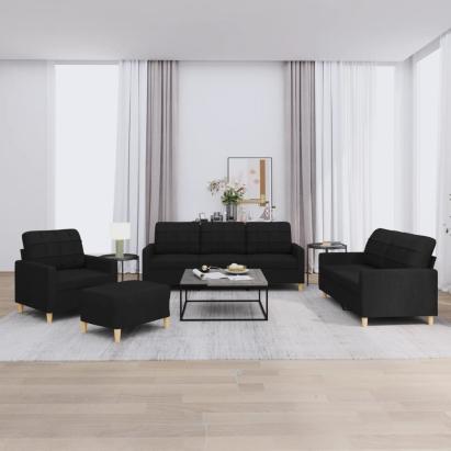 Set de canapele cu perne, 4 piese, negru, textil GartenMobel Dekor