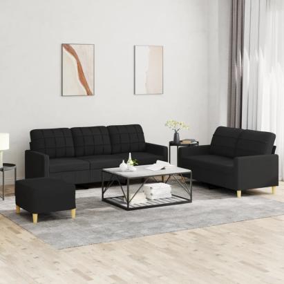 Set de canapele cu perne, 3 piese, negru, textil GartenMobel Dekor