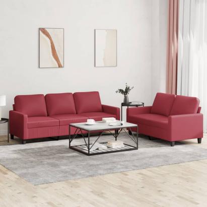 Set de canapele cu perne, 2 piese, roșu vin, piele ecologică GartenMobel Dekor