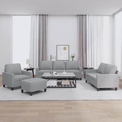 Set de canapele cu perne, 4 piese, gri deschis, textil GartenMobel Dekor