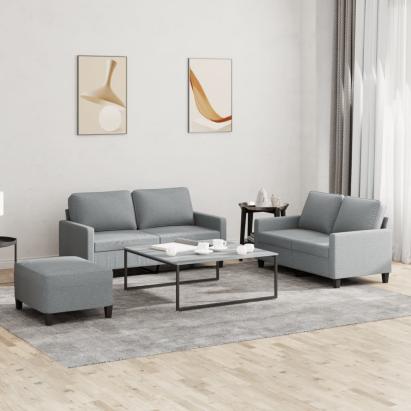 Set de canapele cu perne, 3 piese, gri deschis, textil GartenMobel Dekor