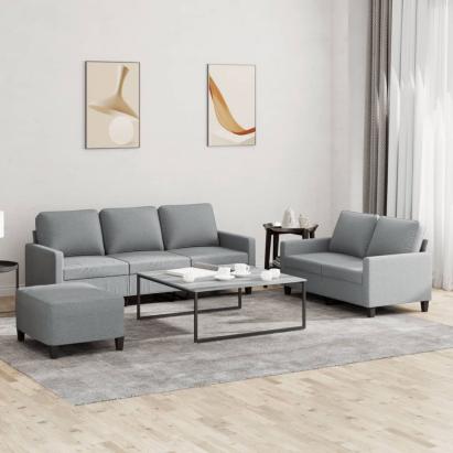 Set de canapele cu perne, 3 piese, gri deschis, textil GartenMobel Dekor