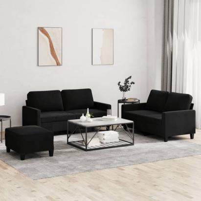 Set de canapele cu perne, 3 piese, negru, catifea GartenMobel Dekor