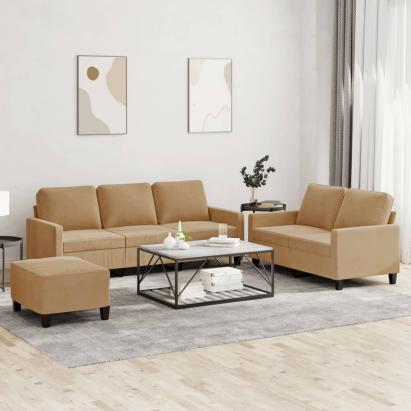 Set de canapele cu perne, 3 piese, maro, catifea GartenMobel Dekor