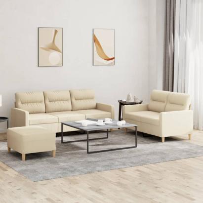 Set de canapele cu perne, 3 piese, crem, textil GartenMobel Dekor