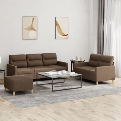 Set de canapele cu perne, 3 piese, maro, textil GartenMobel Dekor