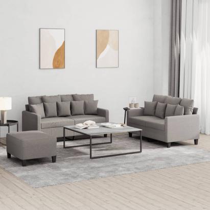 Set de canapea cu perne, 3 piese, gri taupe, material textil GartenMobel Dekor