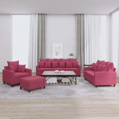 Set canapele cu perne, 4 piese, roșu vin, catifea GartenMobel Dekor
