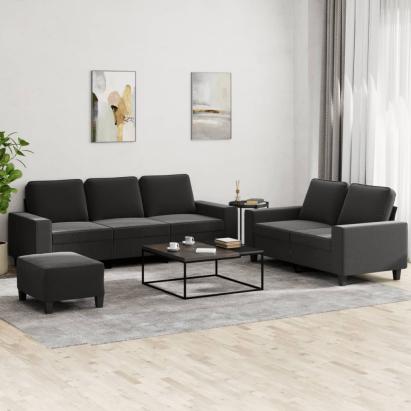 Set de canapele, 3 piese, negru, textil GartenMobel Dekor