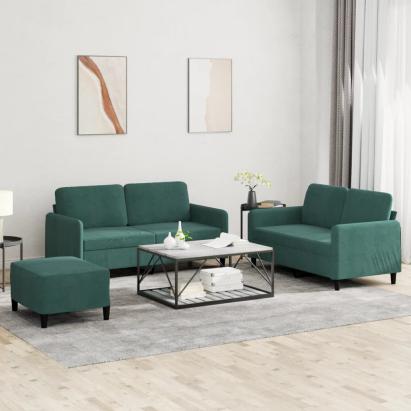 Set de canapele, 3 piese, verde închis, catifea GartenMobel Dekor