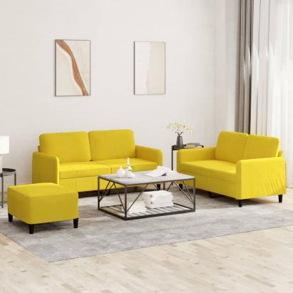 Set de canapele, 3 piese, galben, catifea GartenMobel Dekor