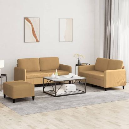 Set de canapele, 3 piese, maro, catifea GartenMobel Dekor