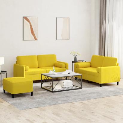 Set de canapele cu perne, 3 piese, galben, catifea GartenMobel Dekor