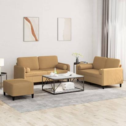 Set de canapele cu perne, 3 piese, maro, catifea GartenMobel Dekor