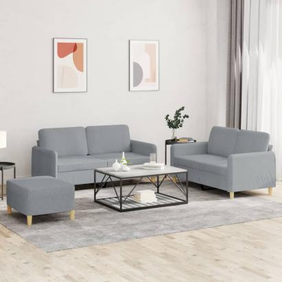Set de canapele cu perne, 3 piese, gri deschis, textil GartenMobel Dekor