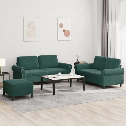 Set de canapele cu perne, 3 piese, verde închis, catifea GartenMobel Dekor
